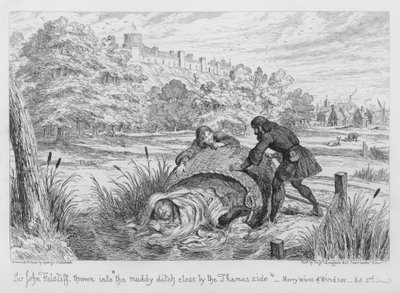 Sir John Falstaff gettato nel fosso fangoso vicino al Tamigi da George Cruikshank